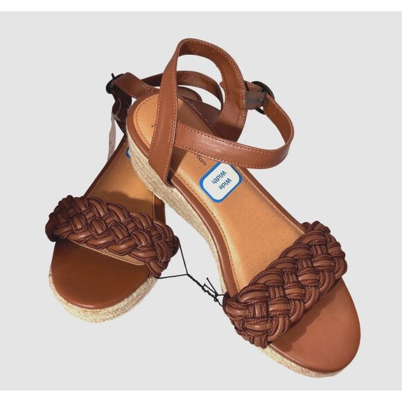 Time & Tru Braided Espadrille Wedge Sandals Womens 10W Brown Memory Foam NEW *‎ - Picture 1 of 7